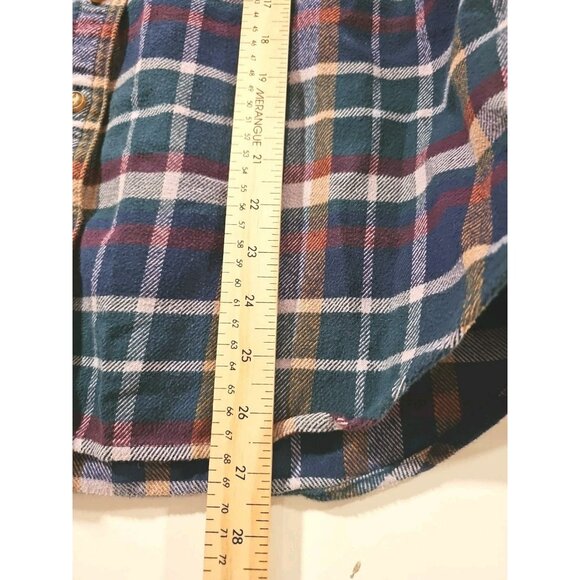 LL Bean Plaid Flannel Shirt MED Colorful Blue Green Casual 100% Organic Cotton - Picture 7 of 10